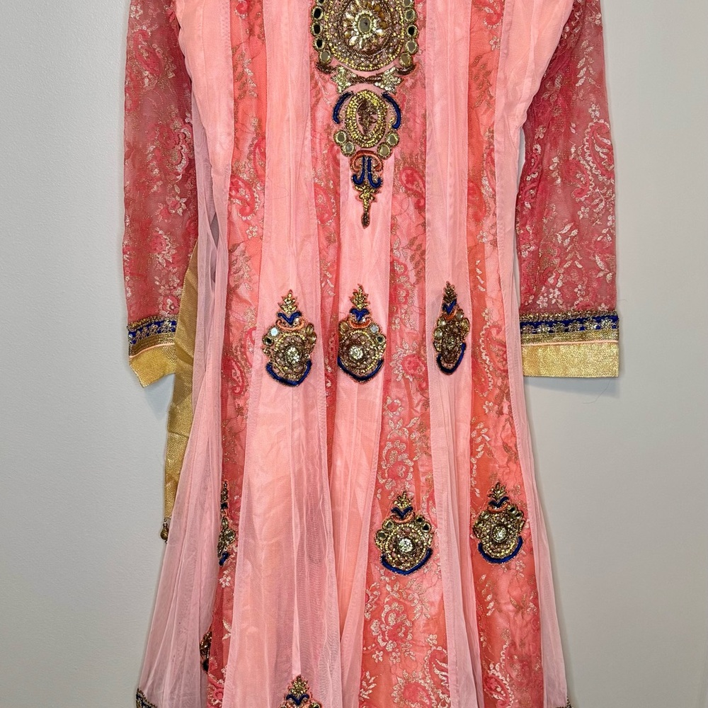 Pink Formal Salwar with Bishop Sleeves and Gold Embellishments